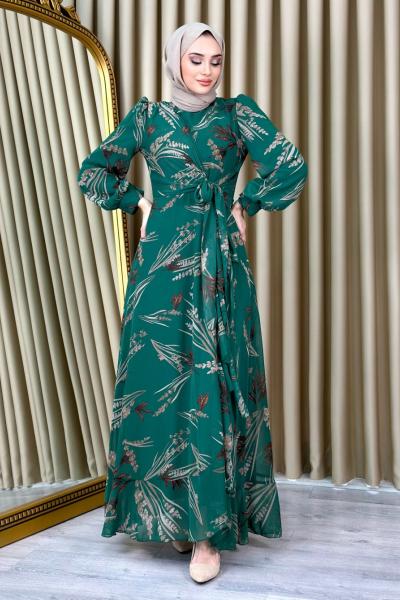 Leyla Şifon Elbise Zümrüt
