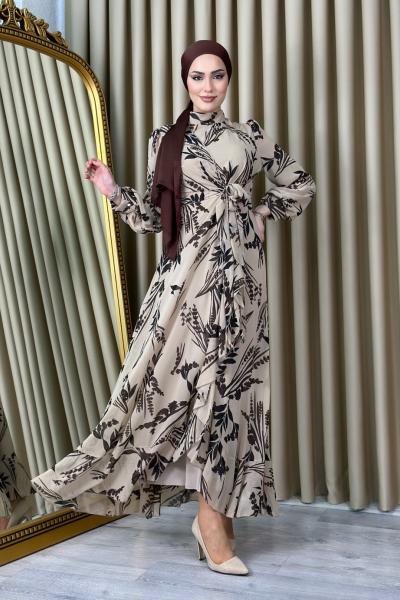 Leyla Şifon Elbise Taş Rengi