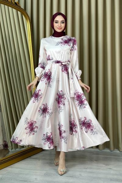 Sümeyra Saten Elbise Mürdüm