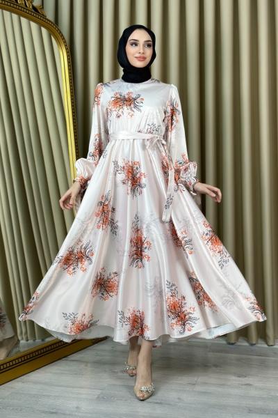 Sümeyra Saten Elbise Turuncu