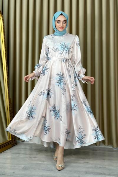 Sümeyra Saten Elbise Mavi