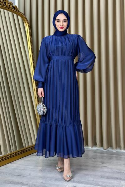 Ebru Piliseli Jan Jan Abiye Tesettür Açık Lacivert