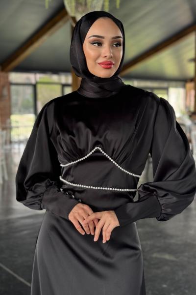 inci saten abiye Siyah