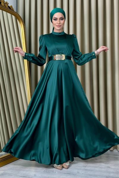 Efsun Gold Kemerli Abiye Zümrüt