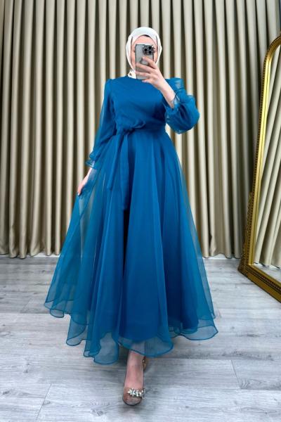 Elfida Tül Abiye Turkuaz