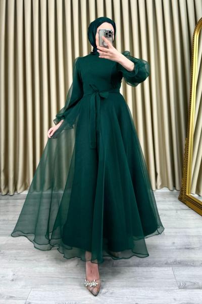 Elfida Tül Abiye Zümrüt