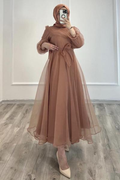 Elfida Tül Abiye Sütlü Kahve