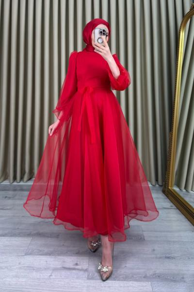 Elfida Tül Abiye Kırmızı