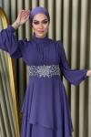 Sude Taşlı Şifon Abiye Lila
