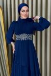 Sude Taşlı Şifon Abiye Lacivert