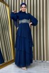 Sude Taşlı Şifon Abiye Lacivert