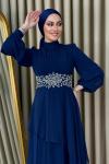 Sude Taşlı Şifon Abiye Lacivert