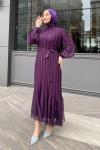 Ebru Piliseli Jan Jan Abiye Tesettür Mor
