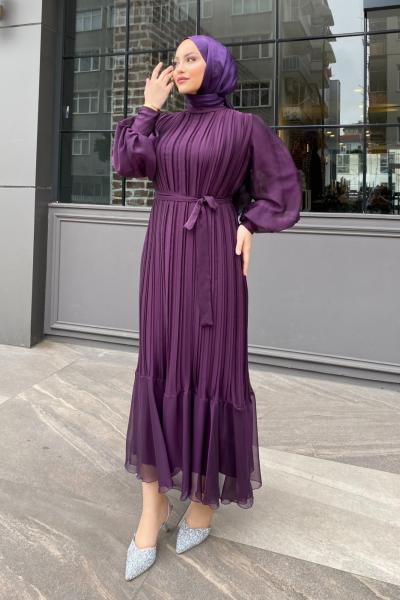 Ebru Piliseli Jan Jan Abiye Tesettür Mor