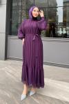 Ebru Piliseli Jan Jan Abiye Tesettür Mor