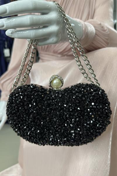 Kalp Abiye Çanta Siyah