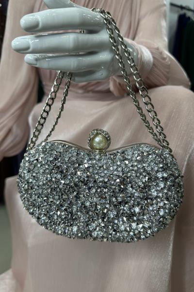 Kalp Abiye Çanta Gümüş