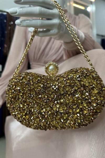 Kalp Abiye Çanta Altın Sarısı