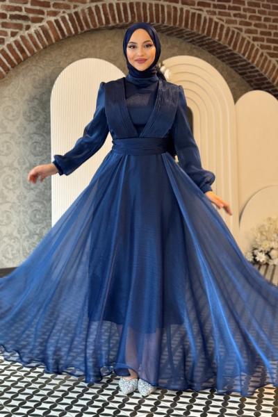 Mercan abiye tesettür Lacivert