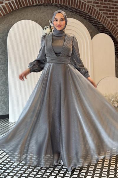 Mercan abiye tesettür Gri