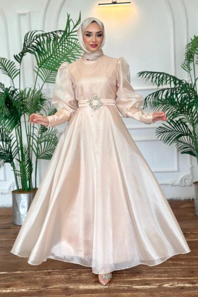 PERİ Tesettür Abiye Ekru