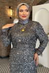 Melike Payetli Kalem Tesettür Abiye Antrasit