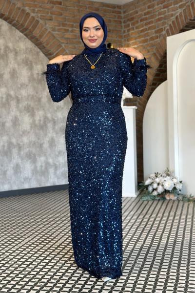 MELİKE Payetli Kalem Abiye Lacivert