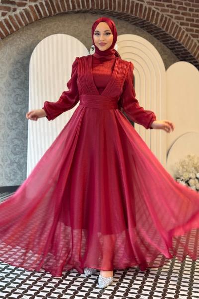 Mercan abiye tesettür Bordo
