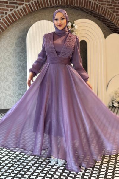 Mercan abiye tesettür Lila