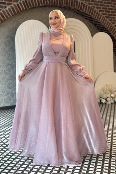 Mercan abiye tesettür Pudra