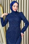 Kübra Tesettür Kalem Abiye Lacivert