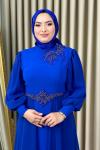 Elif tesettür abiye Saks Mavisi