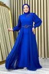 Elif tesettür abiye Saks Mavisi
