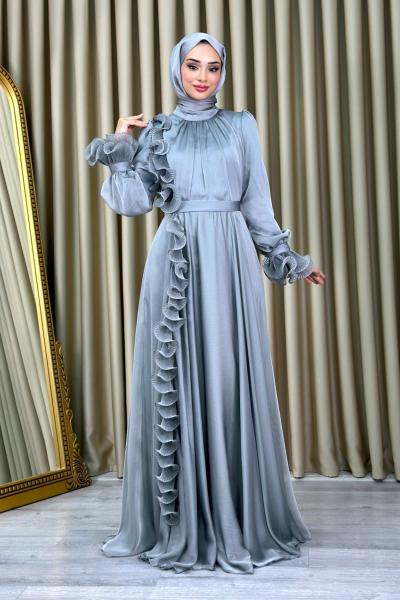 Azize tesettür abiye Gri