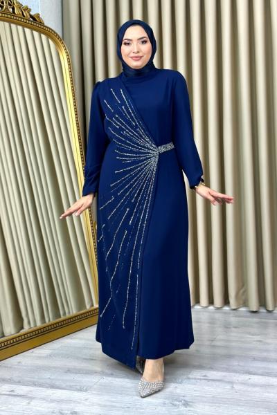 Gonca tesettür abiye Lacivert