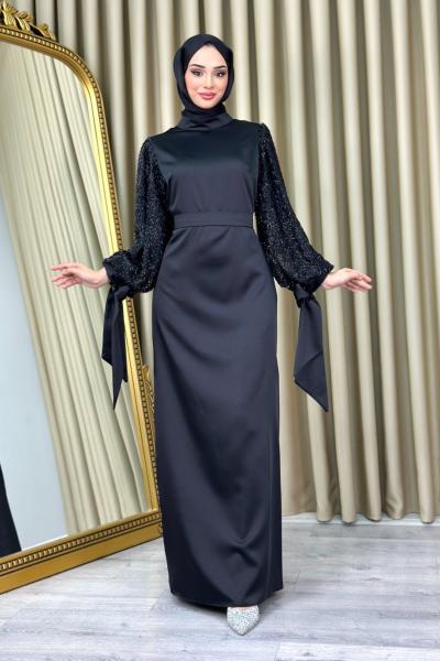 Damla tesettür abiye Siyah