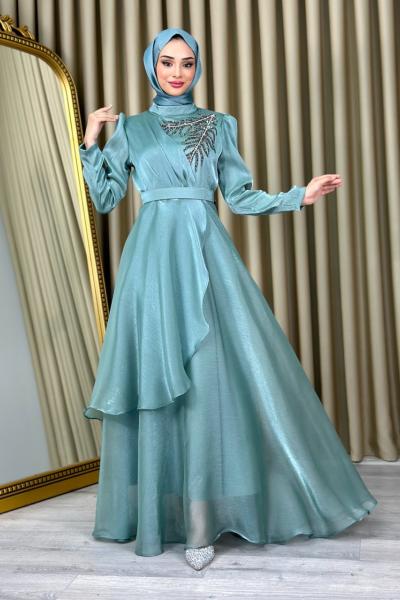 Annabel Tesettür Abiye Su Yeşili