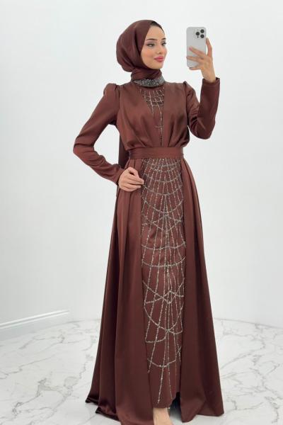 Halide tesettür abiye Kahverengi