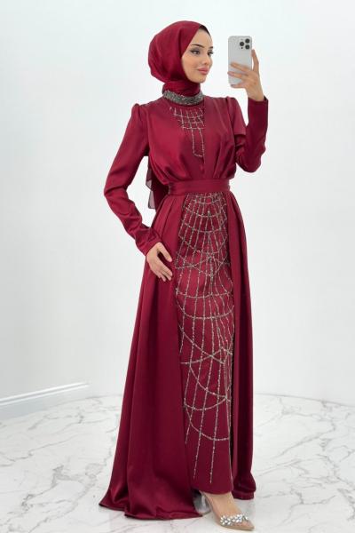Halide tesettür abiye Bordo