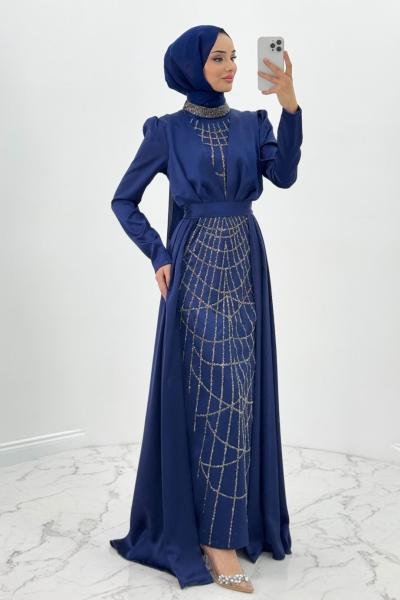 Halide tesettür abiye Lacivert