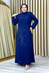 Nevra taşlı tesettür abiye büyük beden Lacivert