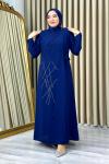 Nevra taşlı tesettür abiye büyük beden Lacivert