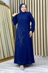 Nevra taşlı tesettür abiye büyük beden Lacivert