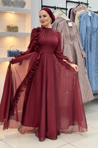 Azize tesettür abiye Bordo