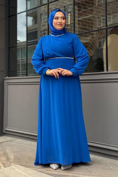 Füsun tesettür abiye Saks Mavisi