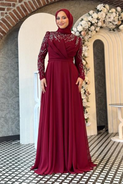 Züleyha tesettür abiye Bordo