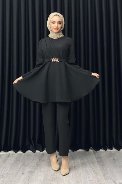 NURGÜL ZİNCİRLİ PANTOLONLU TAKIM Siyah