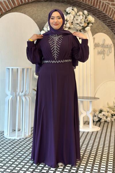 Hümeyra tesettür abiye Mor