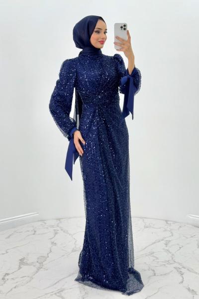 Mihrace tesettür abiye Lacivert