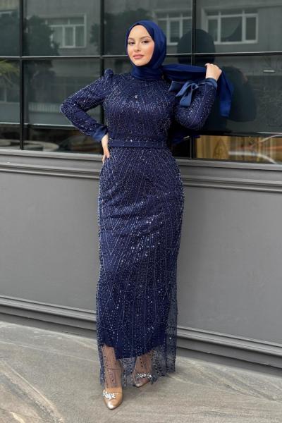 Necla tesettür abiye Lacivert